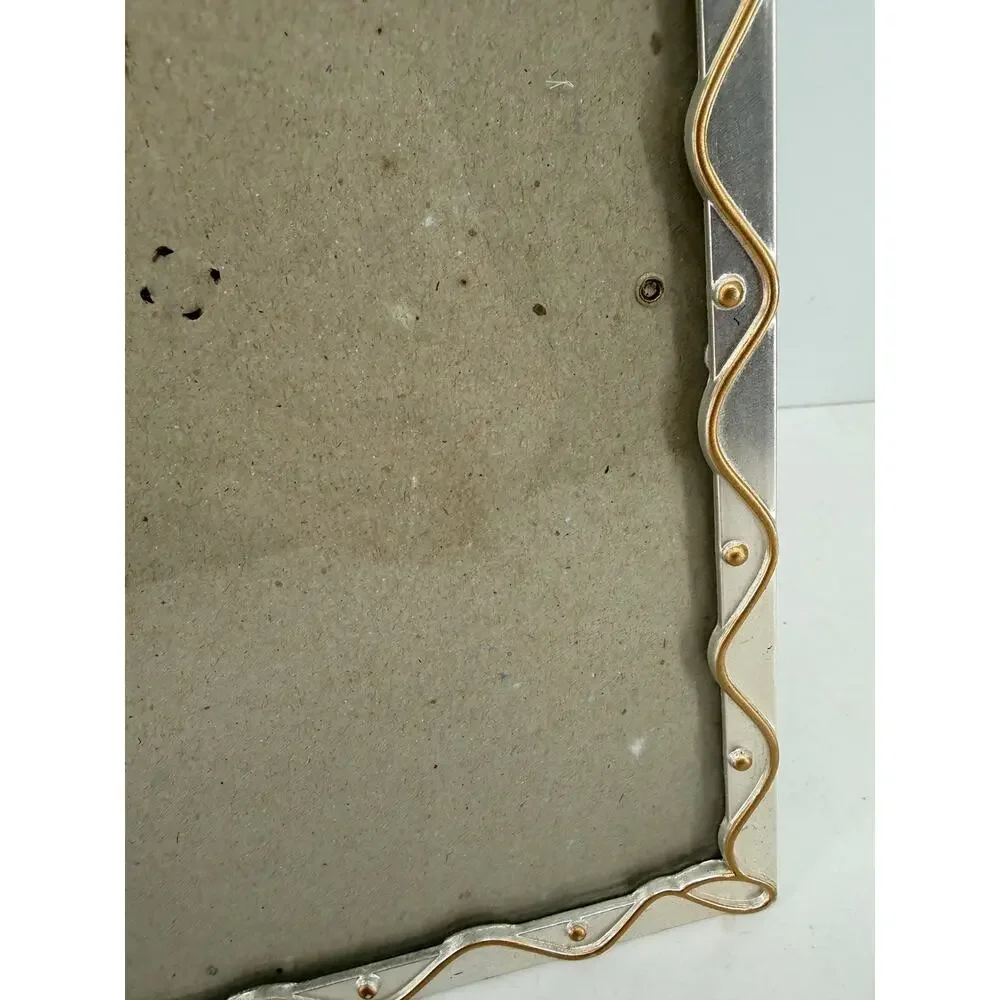 Gold Silver Tone Ribbon Border 8x10 Picture Frame Easel Back Wall Hanging Decor
